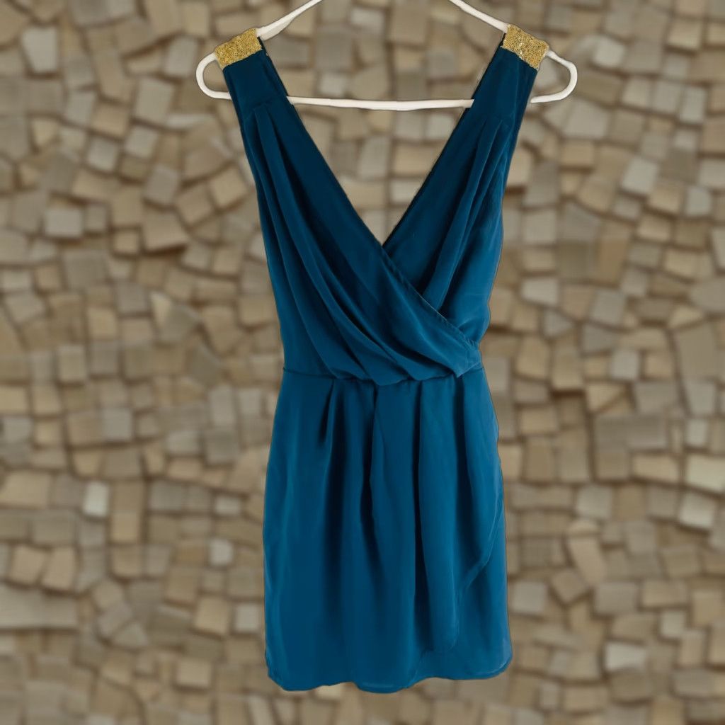 Altea CALS Cocktail Dress Women's Size L Teal Gold Sequin Above the Knee Cross Back Size L / US 10 / IT 46 - 1 Thumbnail