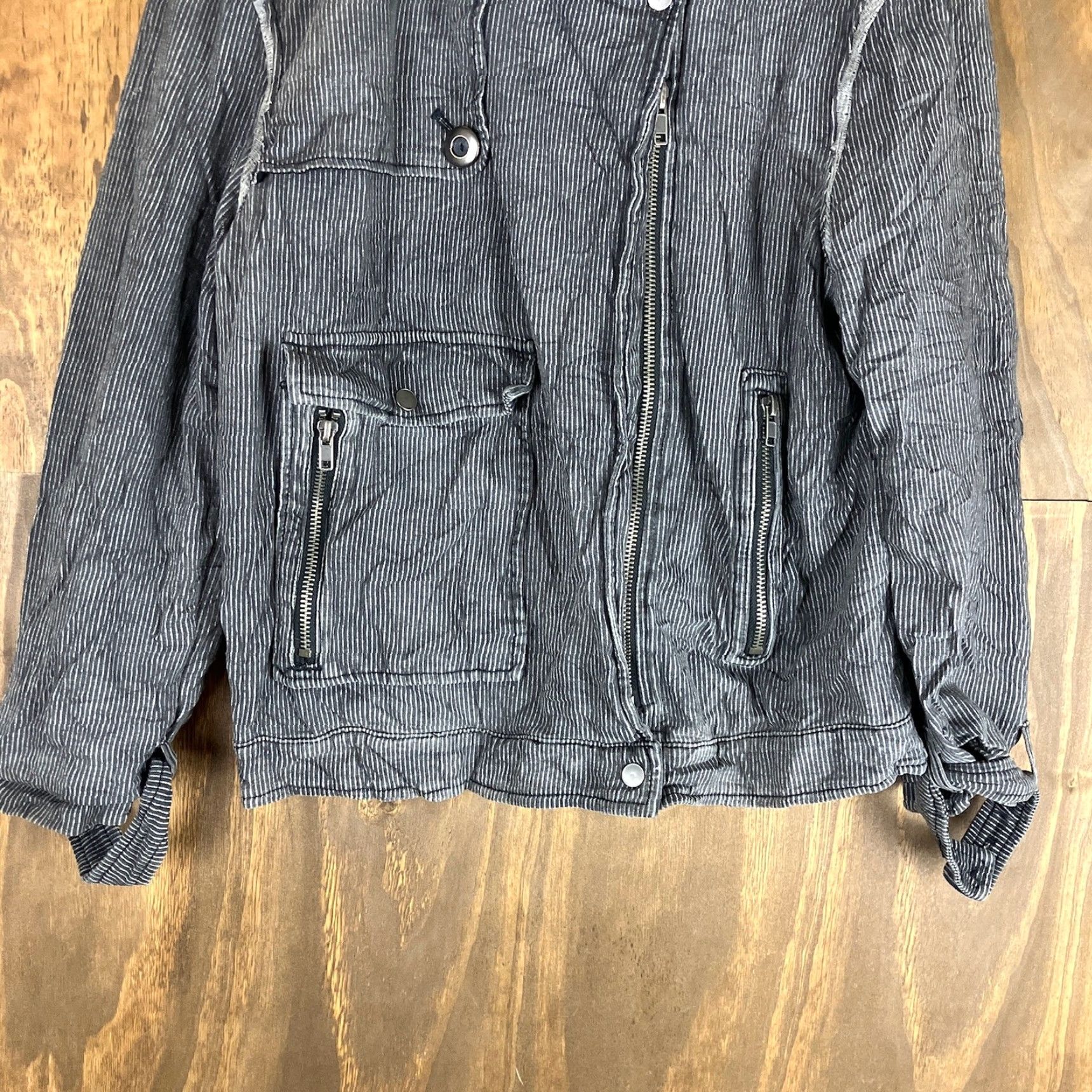 Free People Free People Womens Jacket Gray Charcoal Railroad Stripe Moto Stretch Small Jacket Women Regular S Gray Striped Casual Everyday Warmth Womens Size S / US 4 / IT 40 - 3 Thumbnail