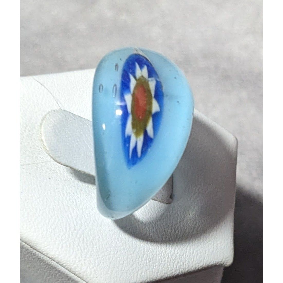 Other Vintage Hand Blown Blue Floral Glass Ring Size 6 3/4 Size ONE SIZE - 6 Thumbnail