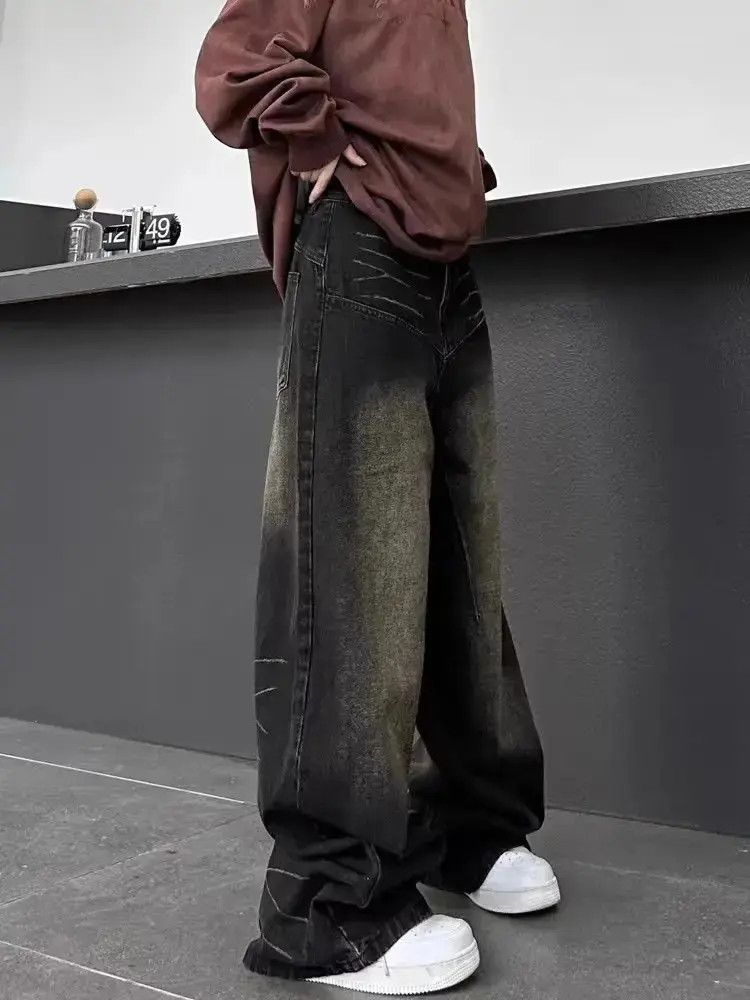 Retro Loose Straight Washed Jeans