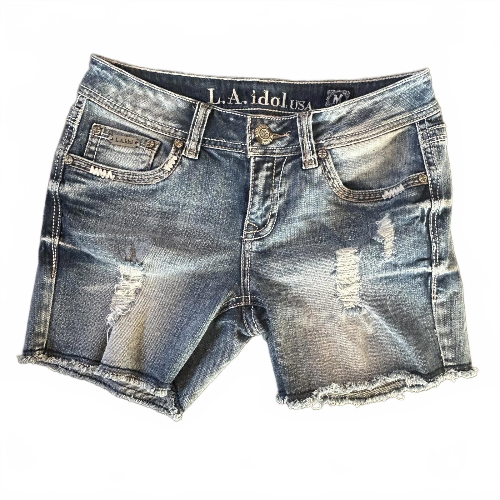 Designer LA Idol Womens Denim Shorts Size M Distressed Cutoff Size 32" / US 10 / IT 46 - 1 Thumbnail