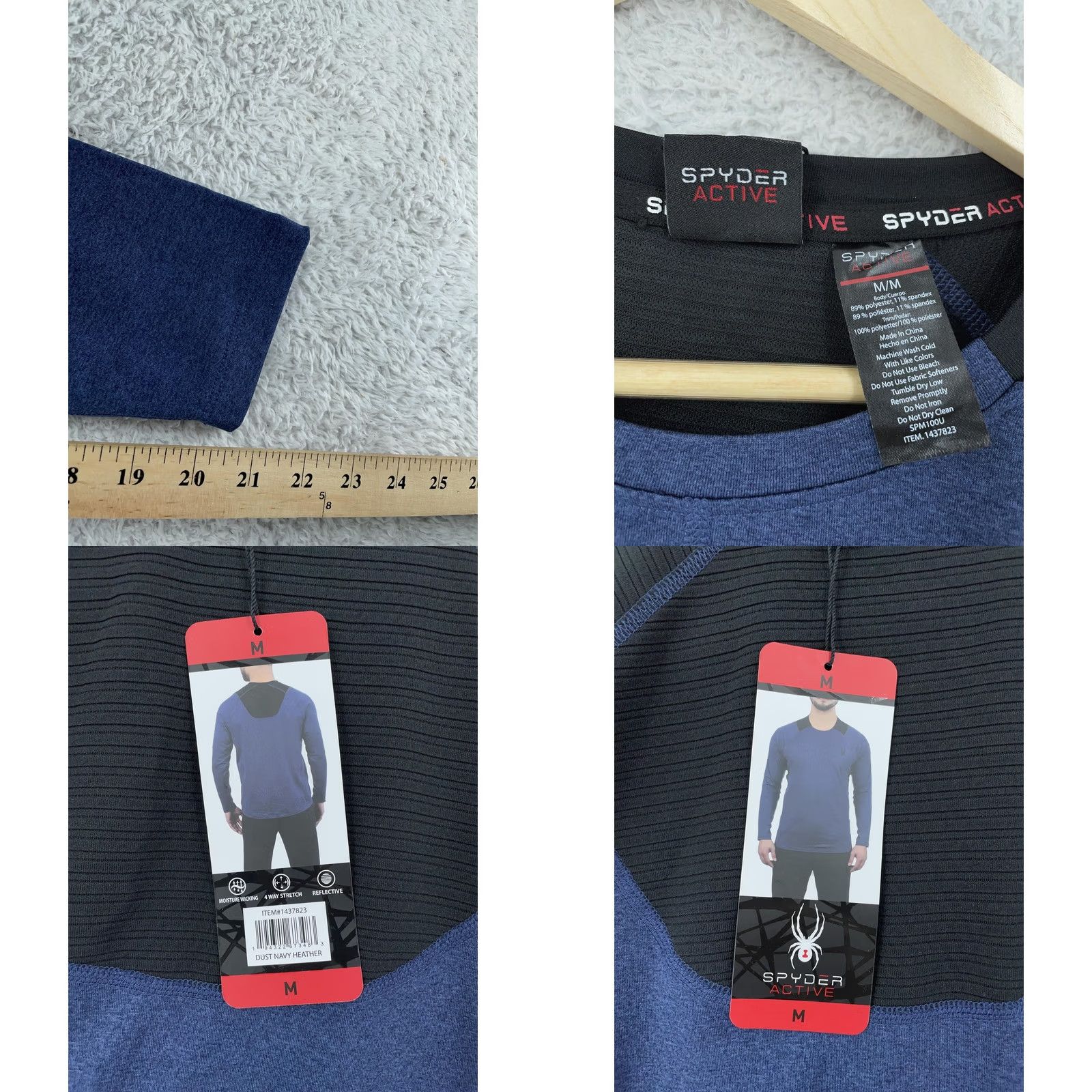 Spyder Spyder Active T Shirt Mens 4-Way Stretch Raglan Long Sleeve Dust Navy Heather XL M Size US M / EU 48-50 / 2 - 8 Thumbnail