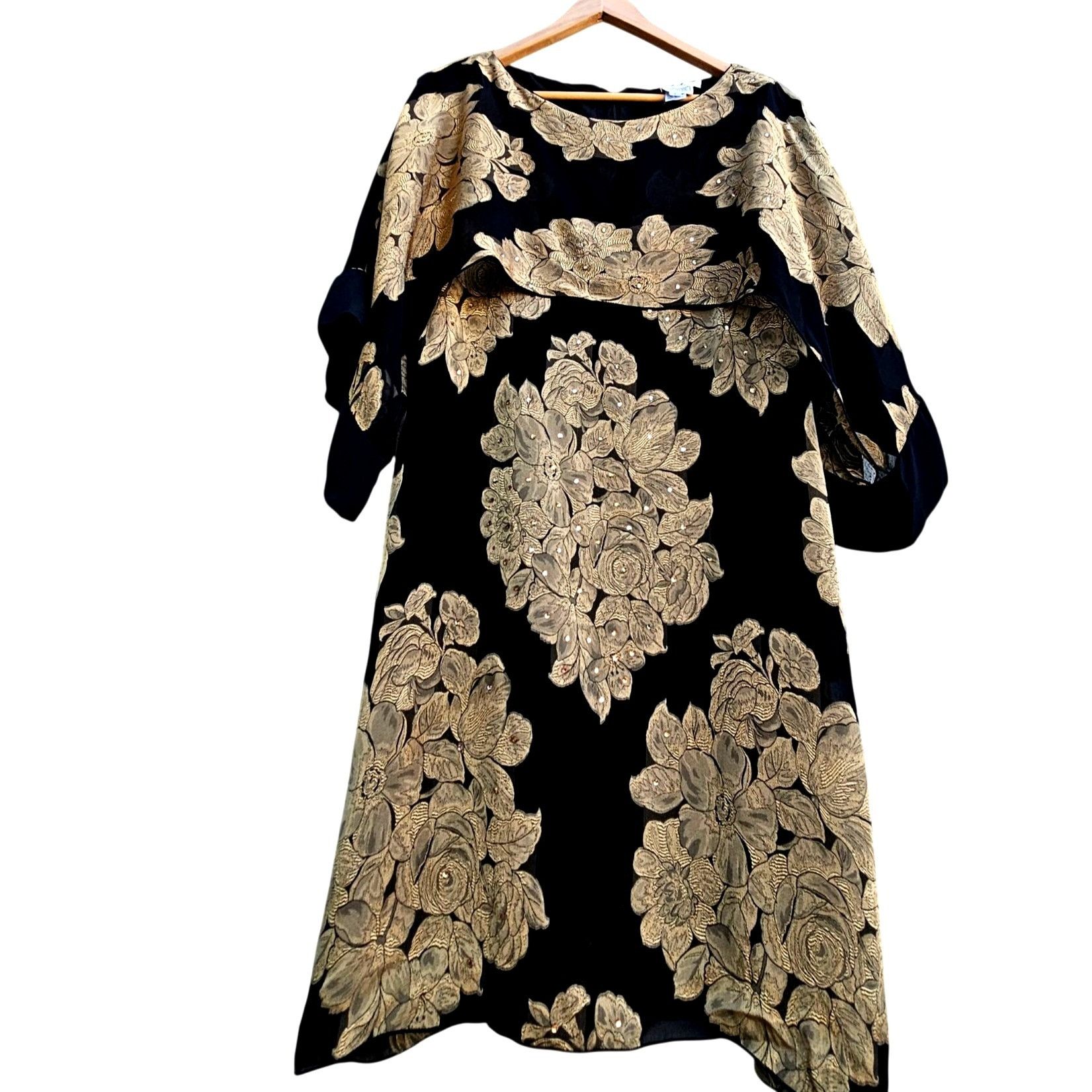 Other Holly Harp Black Gold Silk Brocade Kimono Sleeve Dress Bergd Size L / US 10 / IT 46 - 13 Thumbnail