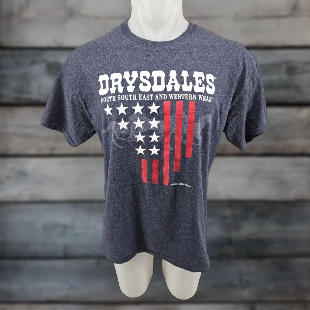 Gildan Gildan T-Shirt Drysdales Tulsa OK Mens Blue Gray L Crew Neck Short Sleeve Cotton Western 2020s? Size US L / EU 52-54 / 3 - 1 Thumbnail