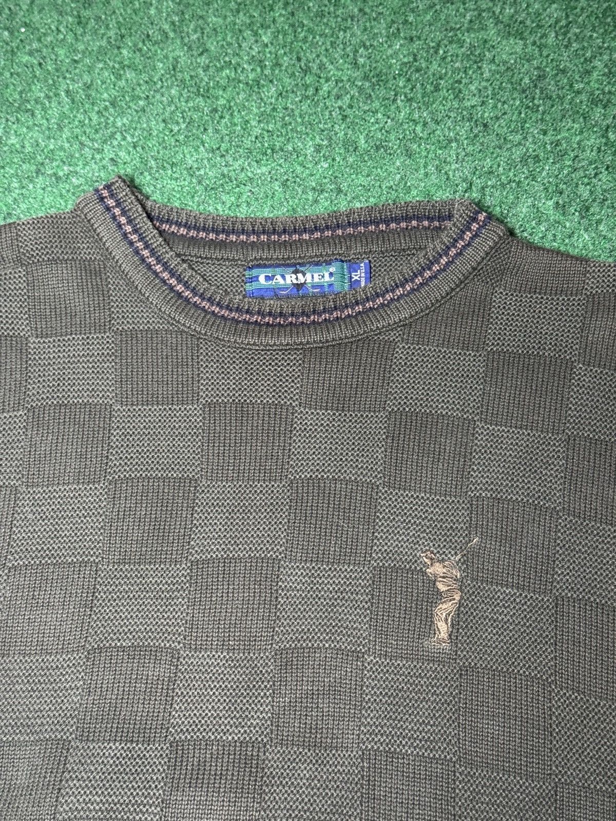 Vintage Caramel Golf Pullover L/XL Checkered Knit Crewneck Sweater Size US XL / EU 56 / 4 - 2 Thumbnail