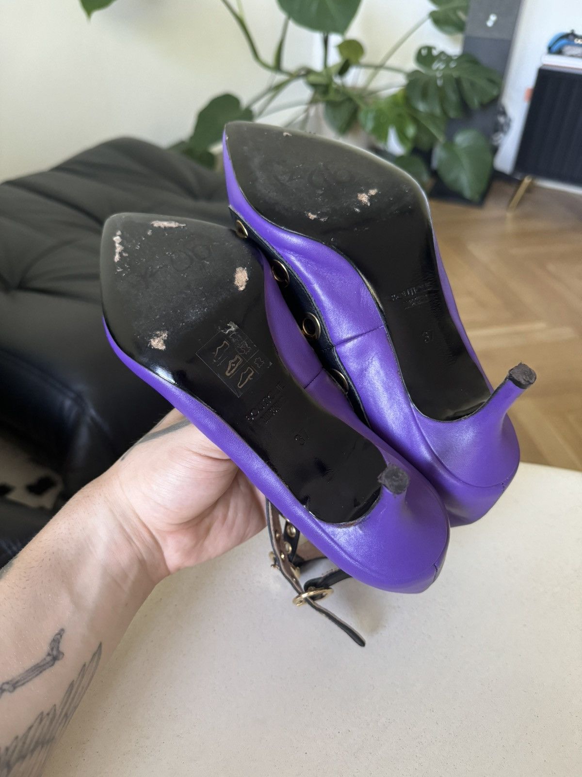Moschino Moschino Boutique Heel Shoes Leather Purple Avant Garde Size US 7 / IT 37 - 8 Thumbnail