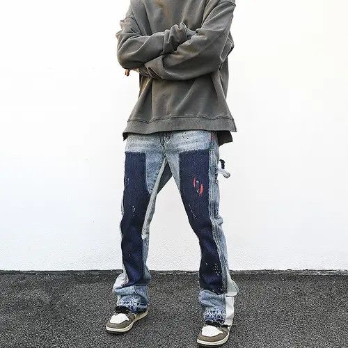 Jean Distressed Splash Ink Flare Jeans Urban Streetwear Size US 36 / EU 52 - 1 Thumbnail