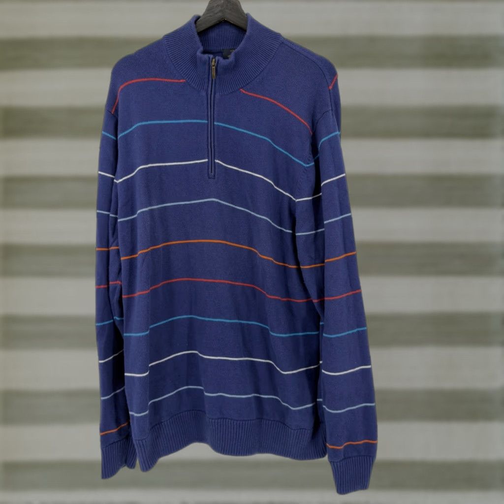 Brooks Brothers Brooks Brothers 346 Mens XL Blue Striped Cotton Cashmere Zip Sweater 1/4 Zip Long Sleeve Casual Pullover Mens Size US XL / EU 56 / 4 - 1 Thumbnail