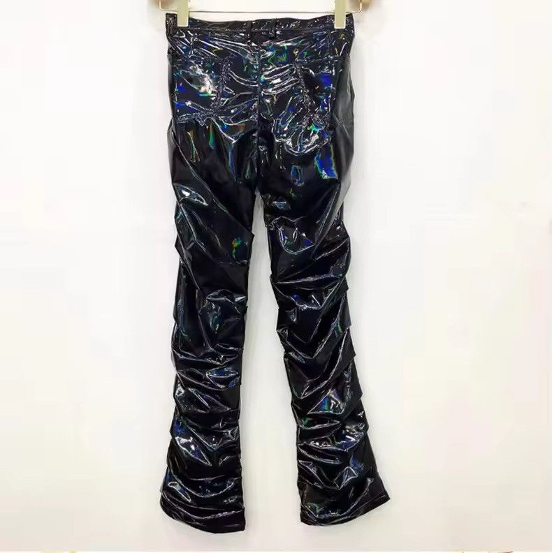 Leather Cool Black Holographic Shiny Reflective Stretchy pu Leather Size US 35 - 6 Thumbnail