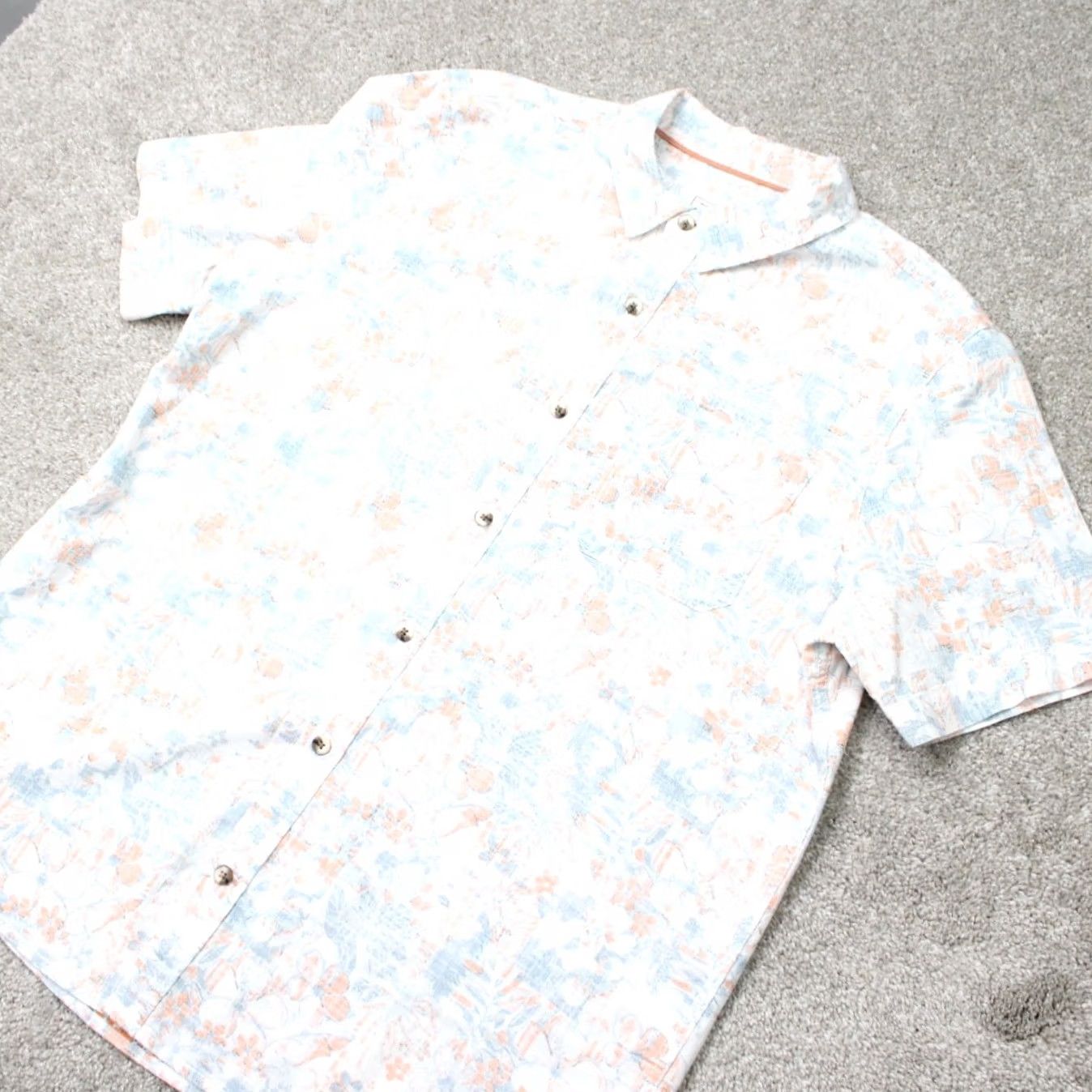FatFace FatFace Shirt Mens XL White/Orange/Blue Floral Reverse Print Cotton Short Sleeve Button-Up Hawaii Theme Mens X-Large Floral Print Shirt Size US XL / EU 56 / 4 - 3 Thumbnail