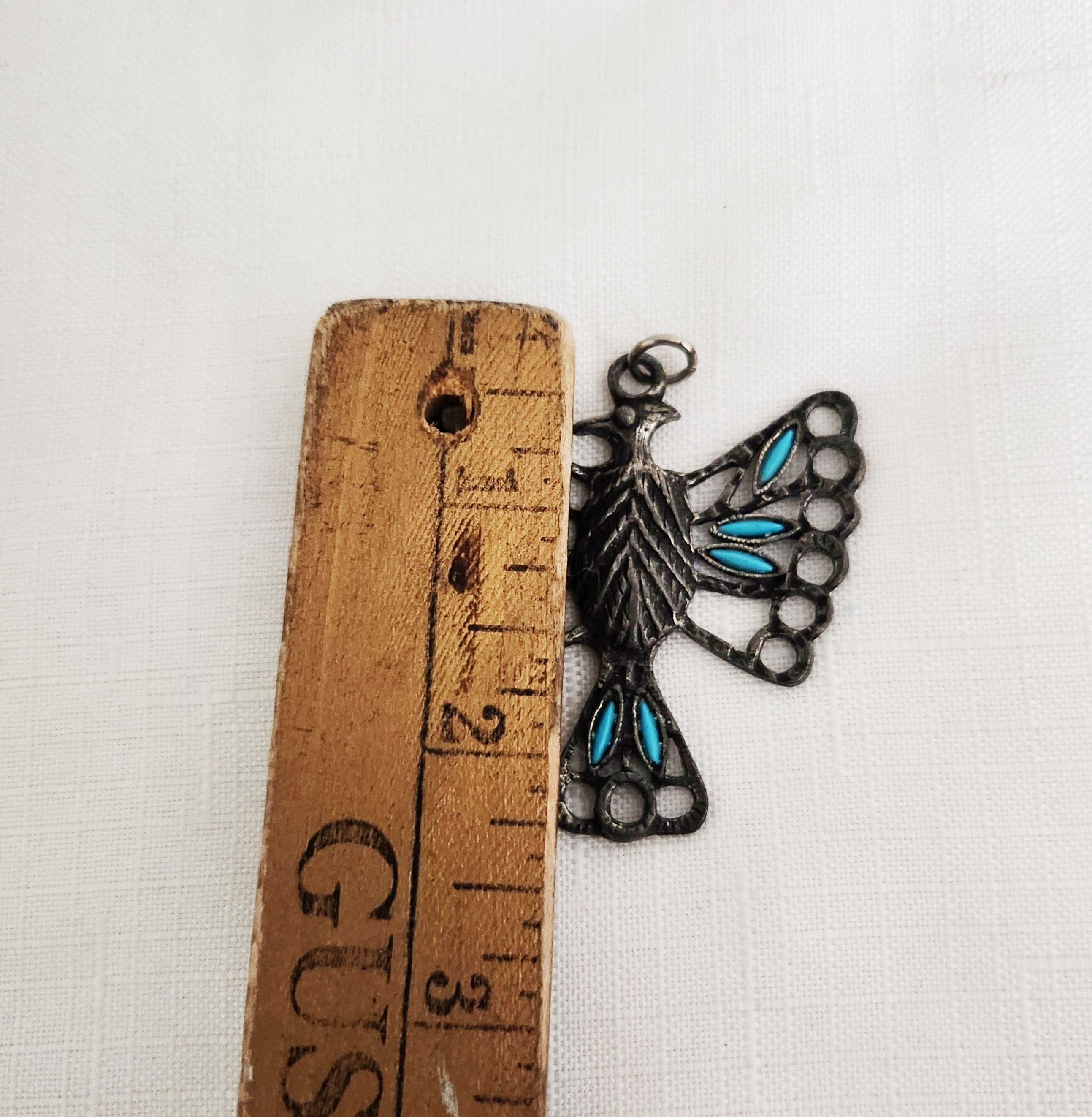 Vintage Pewter Pendant Showing an Eagle Accent Needlepoint Turquoise Size ONE SIZE - 3 Thumbnail