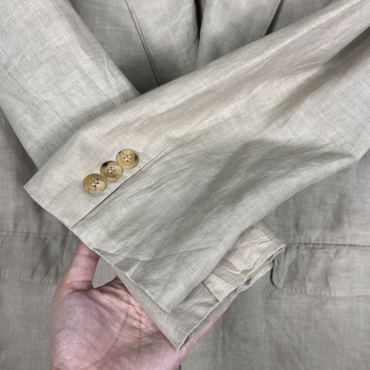 Karl Lagerfeld × Vintage 💥90s KARL LAGERFELD LINEN BUTTON BLAZER JACKET Size US L / EU 52-54 / 3 - 6 Thumbnail