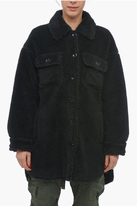 image of Stand Studio Front Patch Pockets Sabi Teddy Coat in Black, Women's (Size Small)