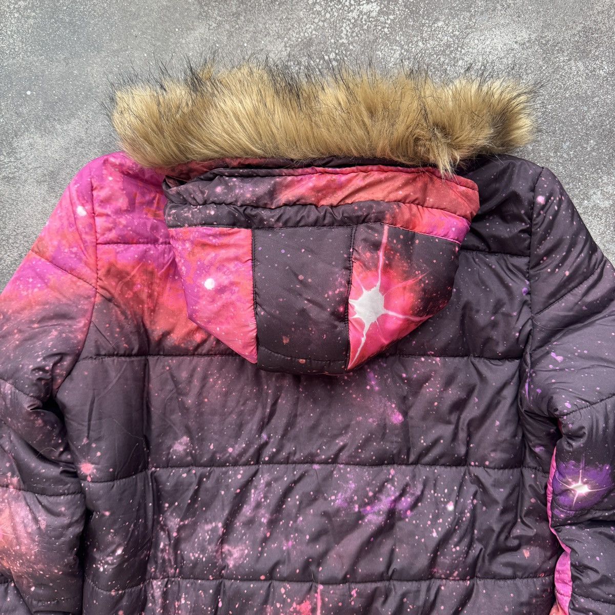 Japanese Brand Fbsister Y2K Galaxy Print Faux Fur Hooded Puffer Jacket Size M / US 6-8 / IT 42-44 - 11 Thumbnail