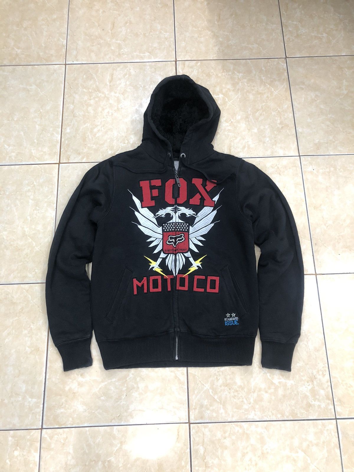 Image of If Six Was Nine x Sasquatchfabrix Sasquatch X Fox Racing Sherpa Zip Hoodie in Black (Size Small)