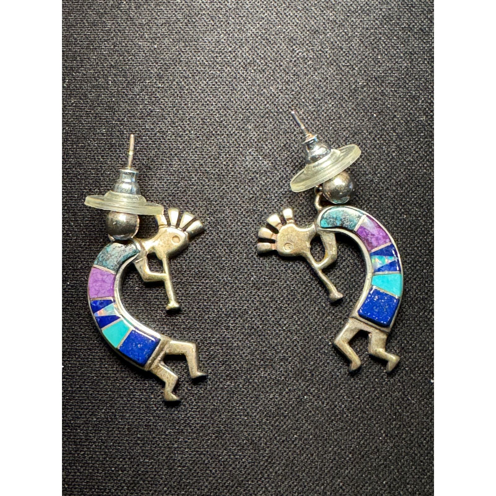 Other Sterling Navajo Kokopelli Earrings Signed Turquoise, Opal Size ONE SIZE - 2 Thumbnail