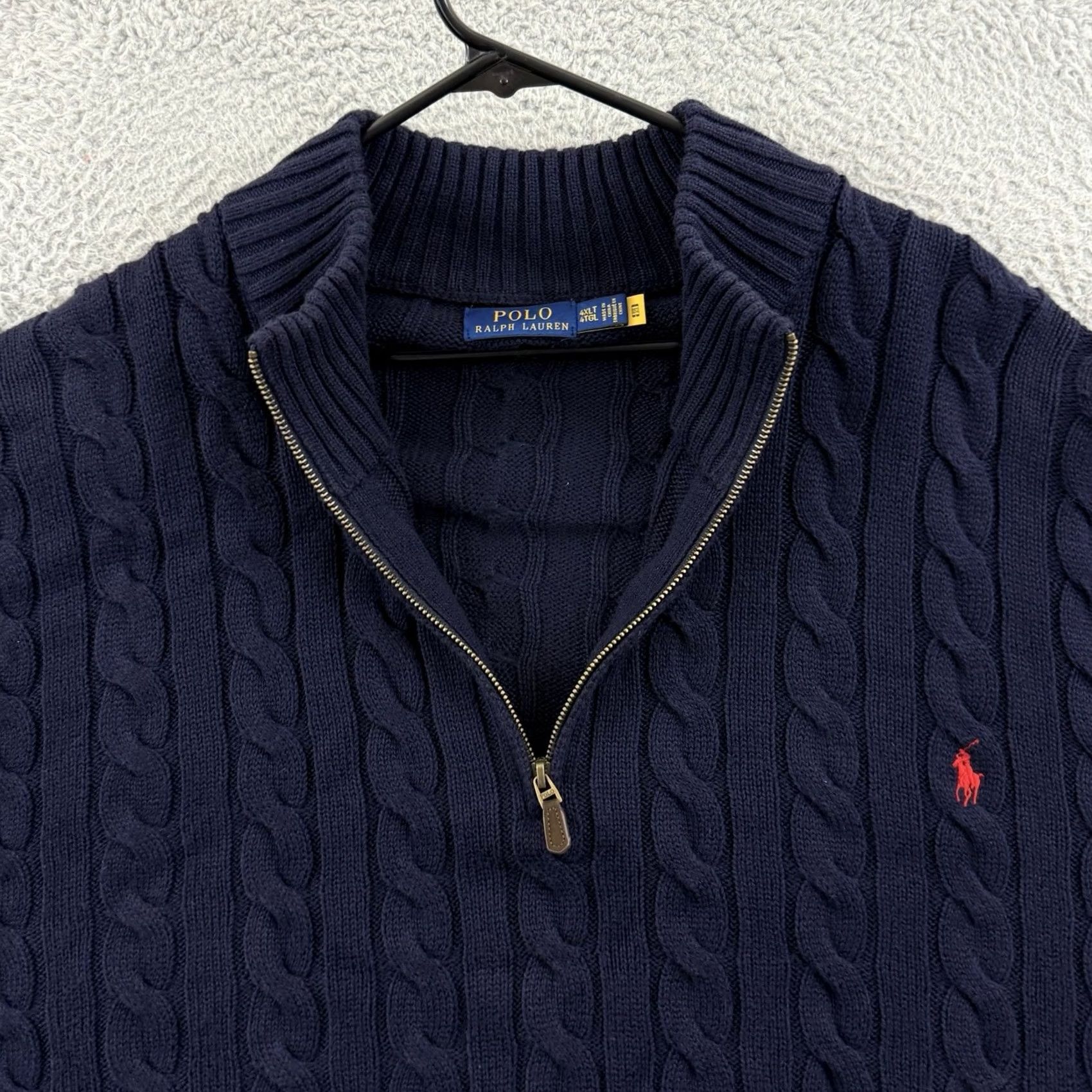 Ralph Lauren VINTAGE Polo Ralph Lauren Sweater Mens 4XLT Cable Knit Quarter Zip Navy Blue Preppy Size US XXL / EU 58 / 5 - 6 Thumbnail