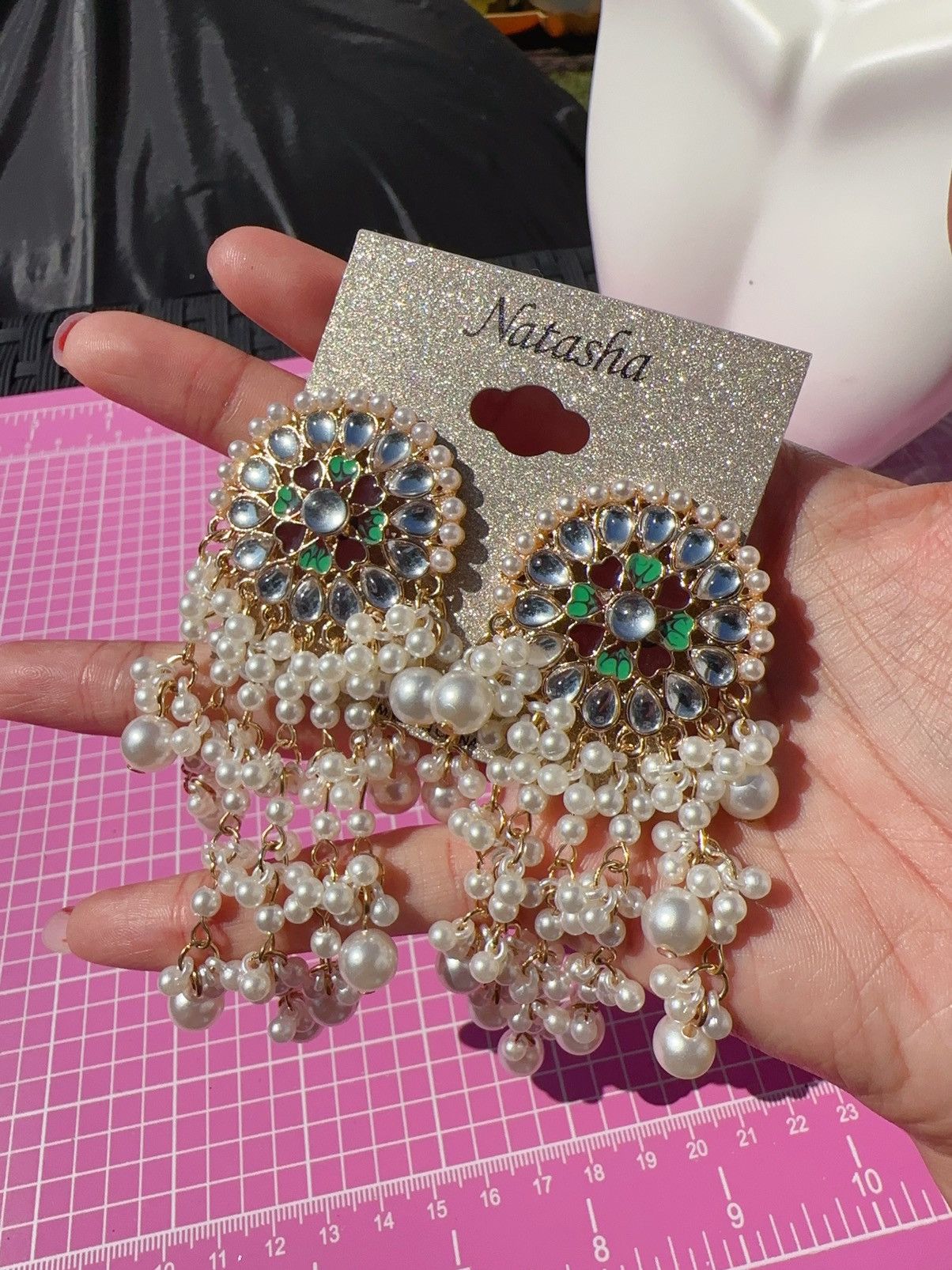 Designer Natasha gold tone green heart tear drop crystal pave circle Size ONE SIZE - 2 Thumbnail