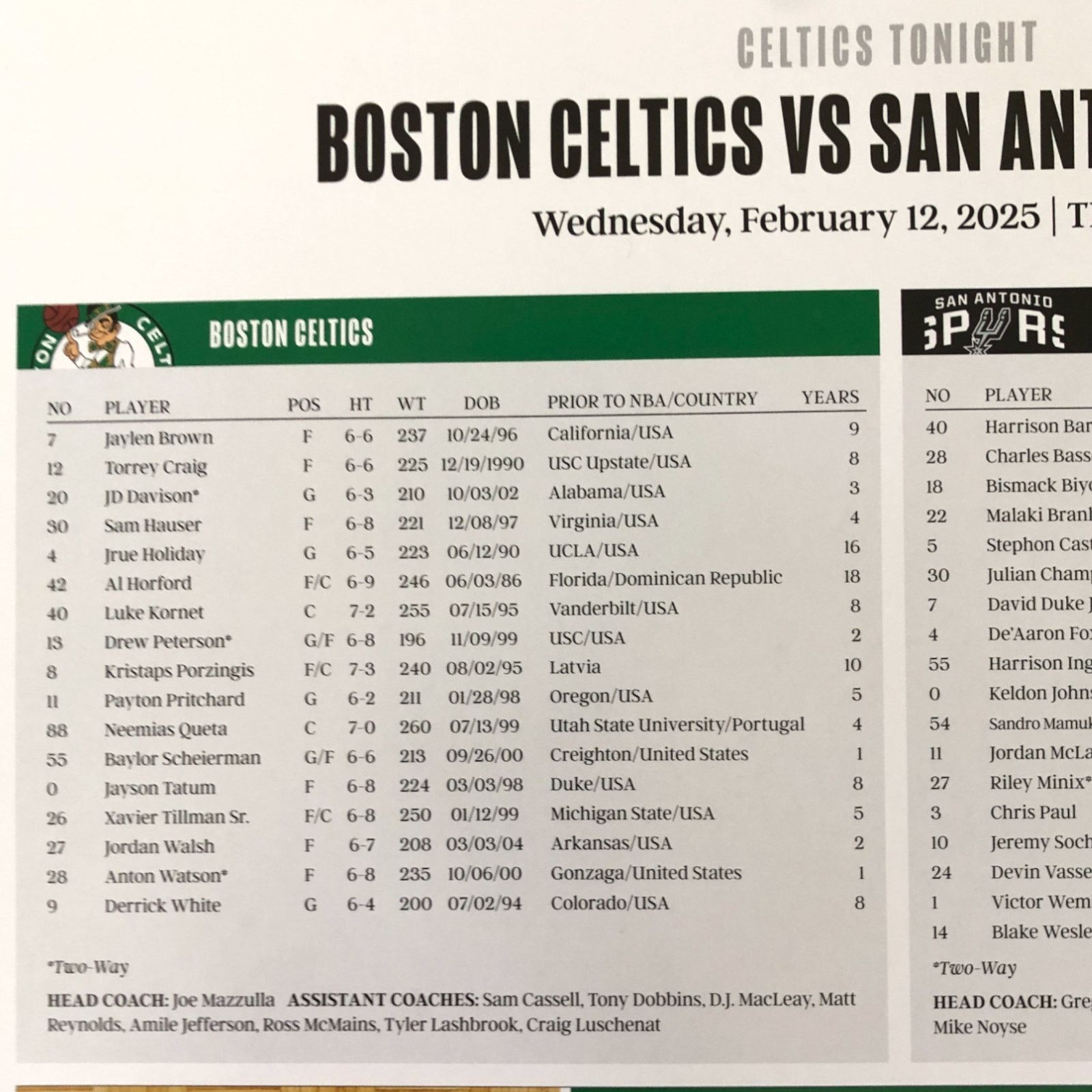 NBA Boston Celtics v San Antonio Spurs 2/12/25 Wemby Poster Size ONE SIZE - 5 Thumbnail