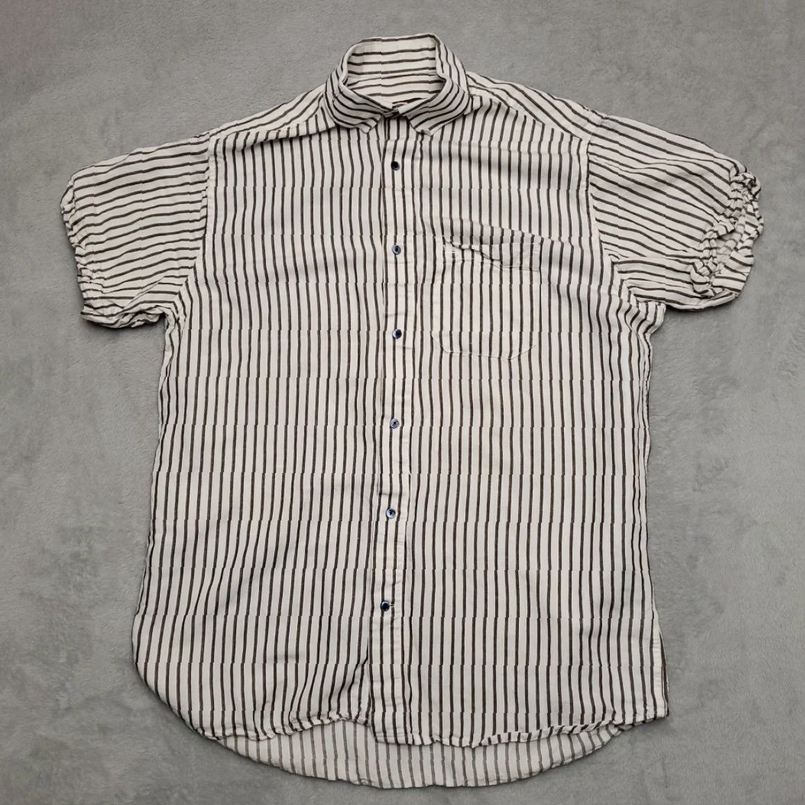 Vintage French Crown Shirt Mens XL Black White Vertical Striped Short Sleeve Button-Up Size US XL / EU 56 / 4 - 2 Thumbnail