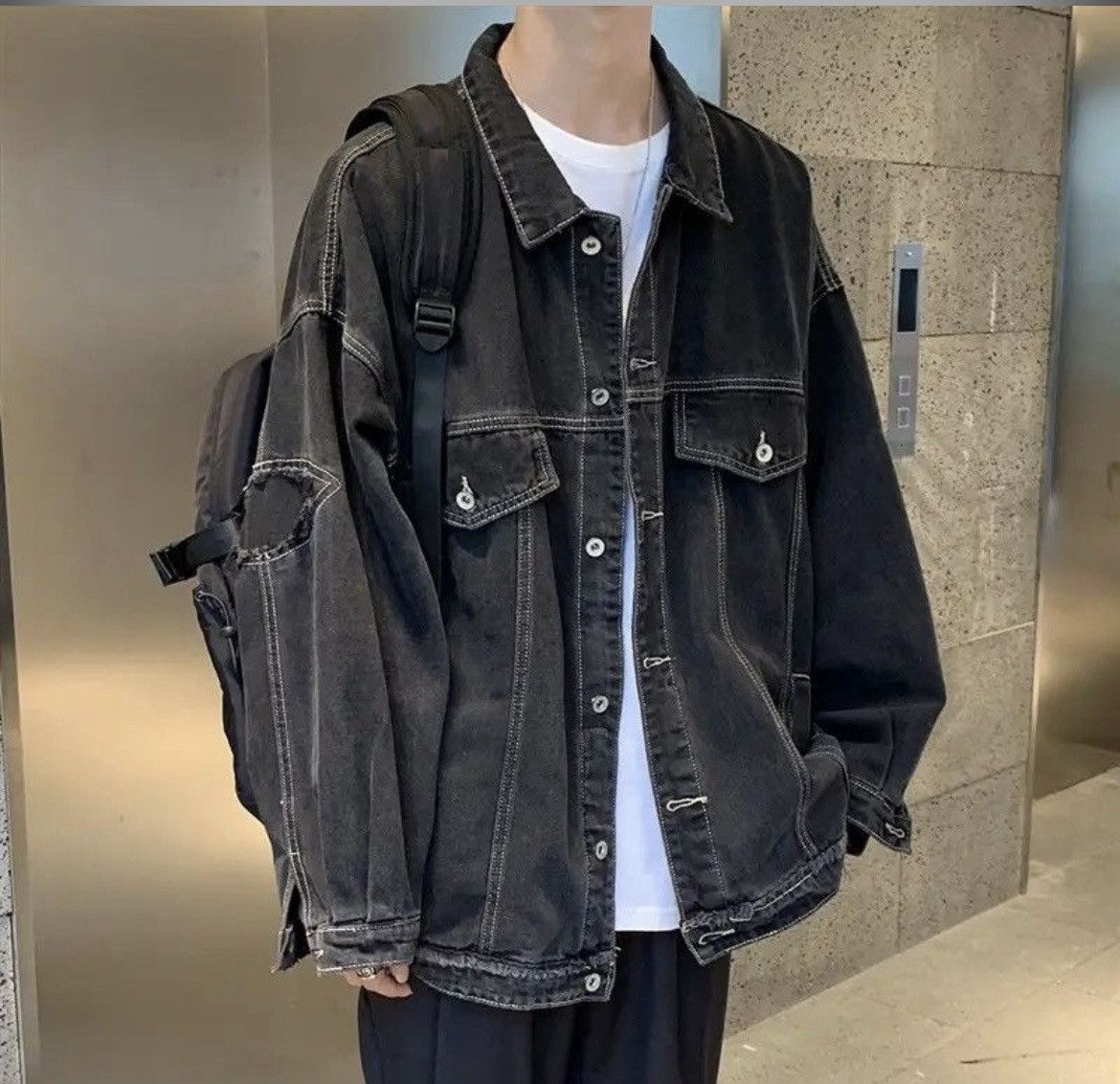 Jean Retro Black Oversized Harajuku Denim Jacket Size US L / EU 52-54 / 3 - 4 Thumbnail