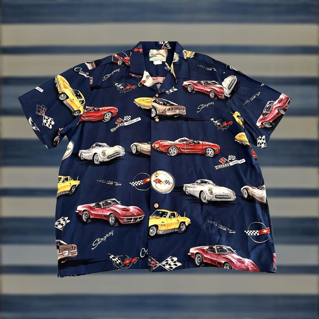 Paradise Found Paradise Found Button-Up Rayon Shirt Mens XL Blue 60s 70s 80s Cars Corvette Stingray GD by Paradise Found Size US XL / EU 56 / 4 - 1 Thumbnail