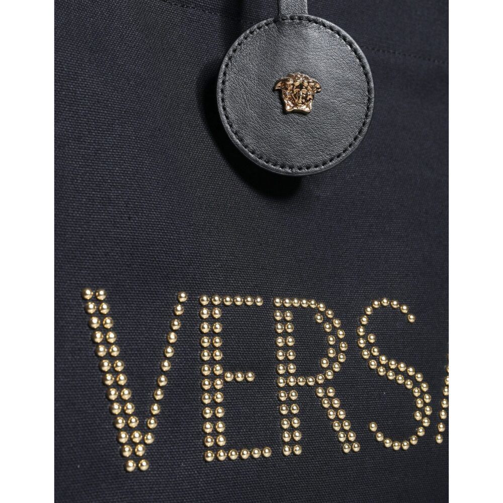 Versace Versace Black Top Handle Canvas Leather Logo Crossbody Tote Size ONE SIZE - 3 Thumbnail