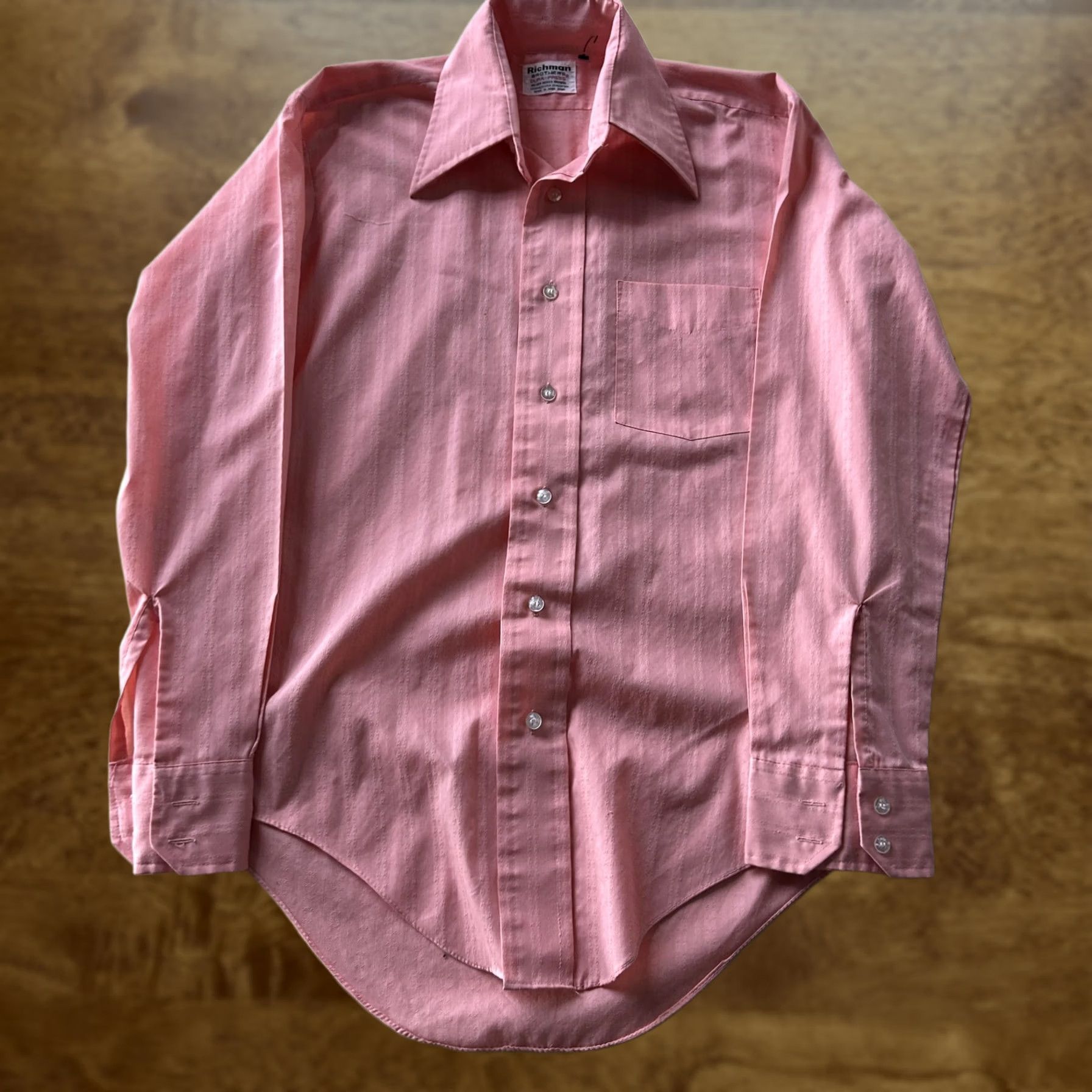 Vintage VINTAGE Richman Brothers Dress Shirt Mens 15 Pink Stripe Dura-Press No Iron Shirt Mens Regular 15 Size 40R - 1 Thumbnail