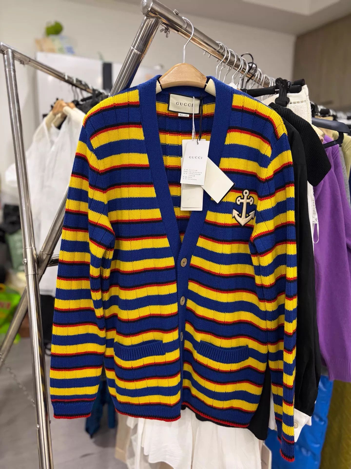 Gucci Gucci Striped Chest Anchor-Embroidered Wool-Knit Cardigan XS Size XS / US 0-2 / IT 36-38 - 1 Thumbnail