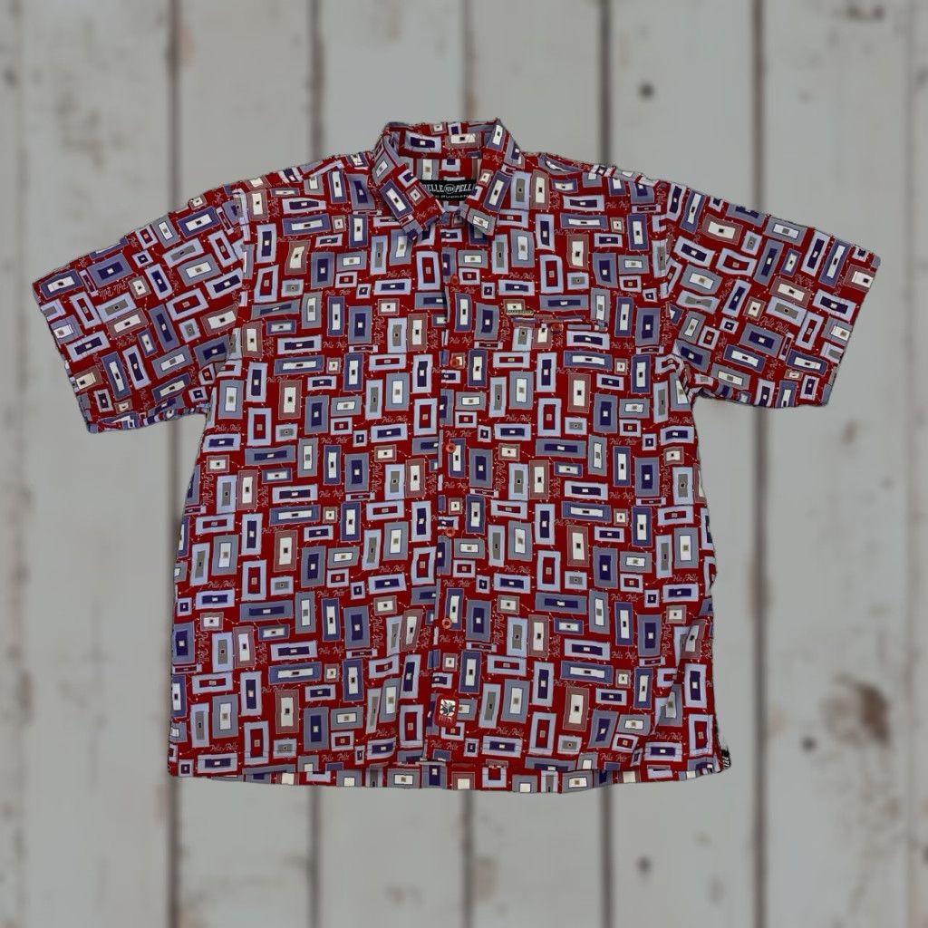 Pelle Pelle VINTAGE Pelle Pelle Marc Buchanan Button-Down Dress Shirt XL Red Knit Polyester Casual 90s Hip Hop Mens Size 46R - 1 Thumbnail