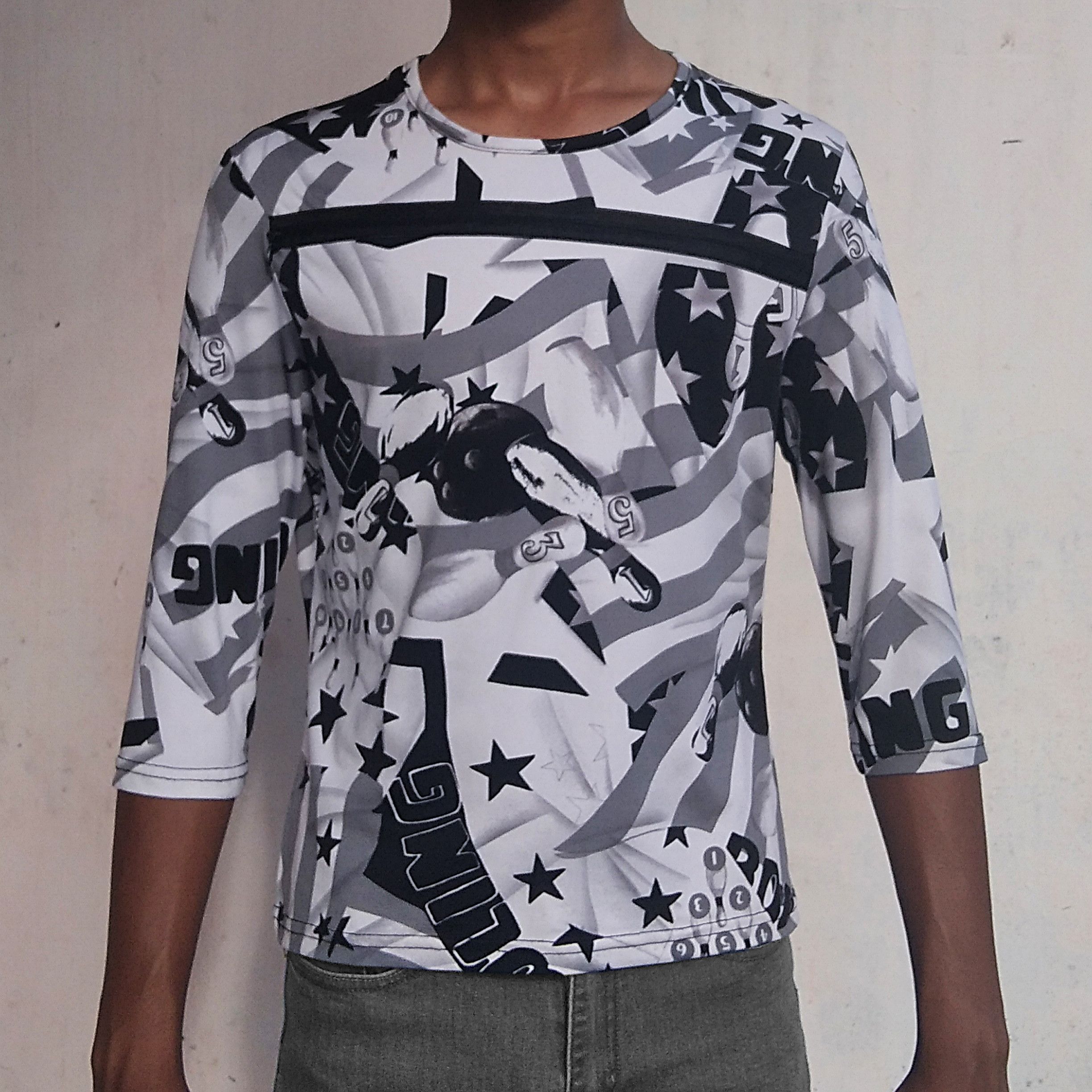 image of Archival Clothing Vintage 90's Milio Bowling Full Print Motif Made In France, Men's (Size Small)