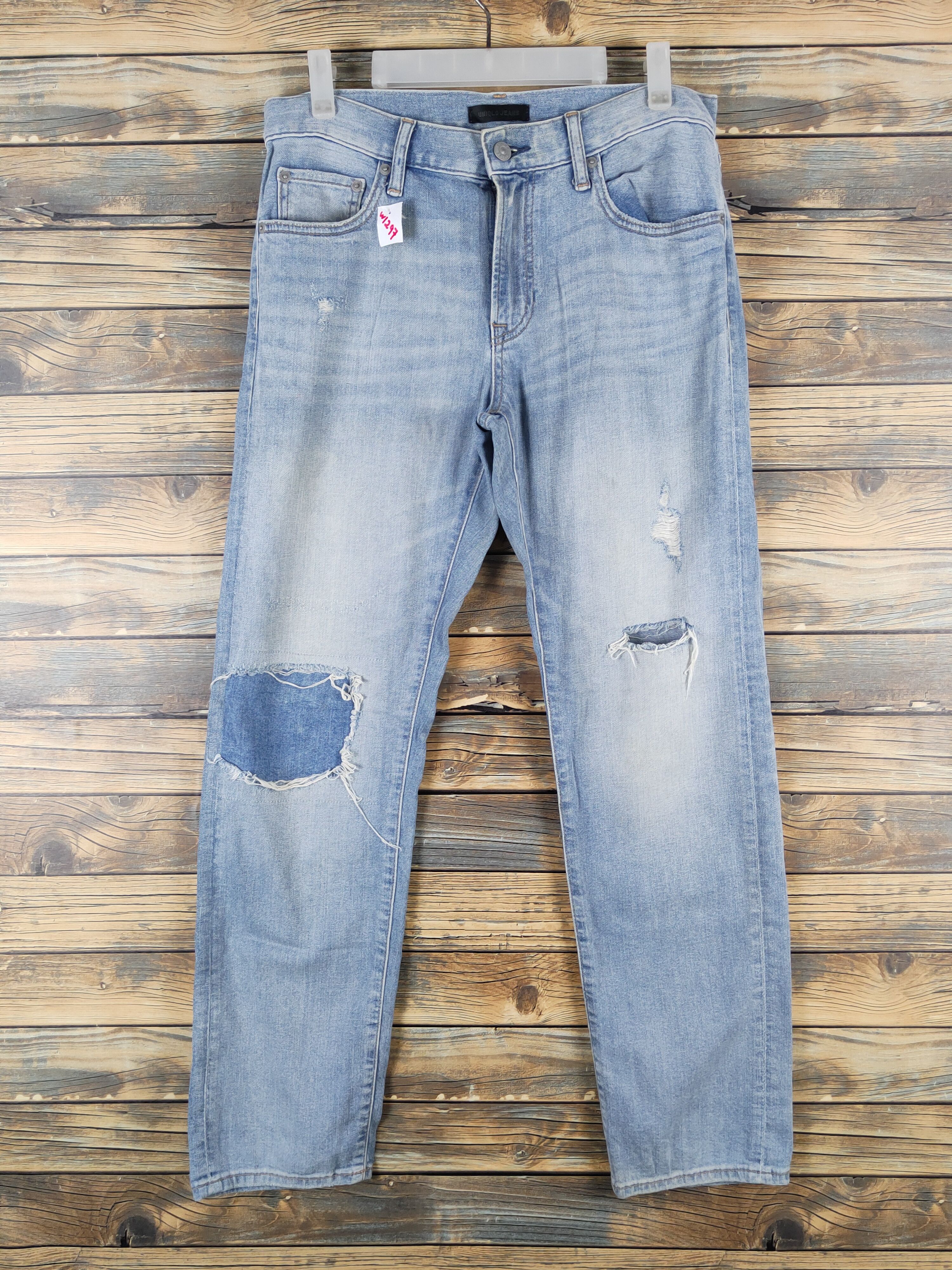 Japanese Brand Uniqlo Blue Faded Distressed Ripped Jeans #W1297 Size US 31 - 1 Thumbnail