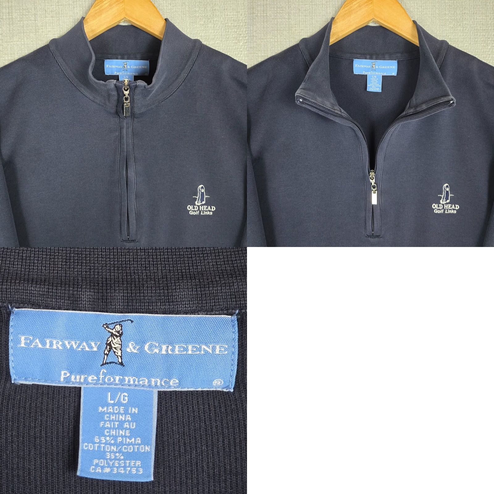 Vintage FAIRWAY & GREENE Sweatshirt Mens Large 1/4 Zip Pima Cotton Blend Navy Blue Long Sleeve Pullover Golf Ireland Old Head Links Size US L / EU 52-54 / 3 - 8 Thumbnail