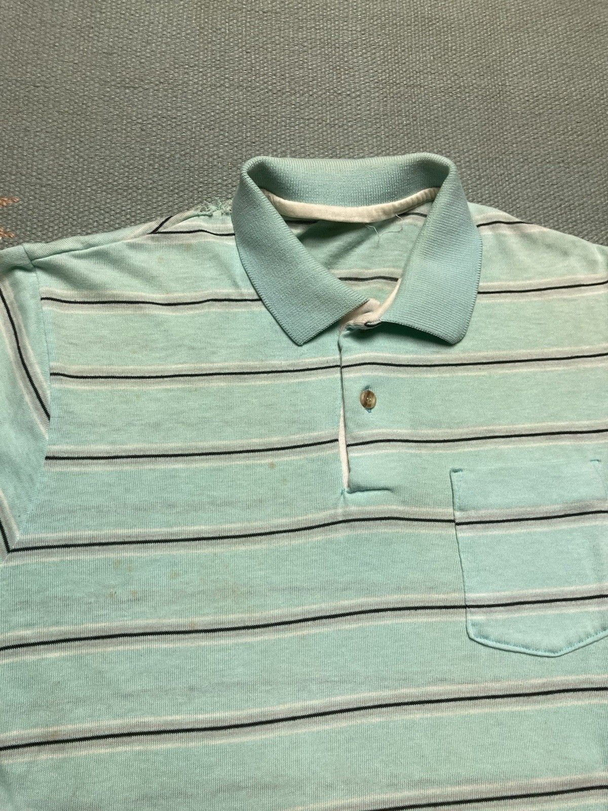 Vintage Vtg 70s 80 polo shirt tiffany blue striped distressed medium Size US M / EU 48-50 / 2 - 3 Thumbnail