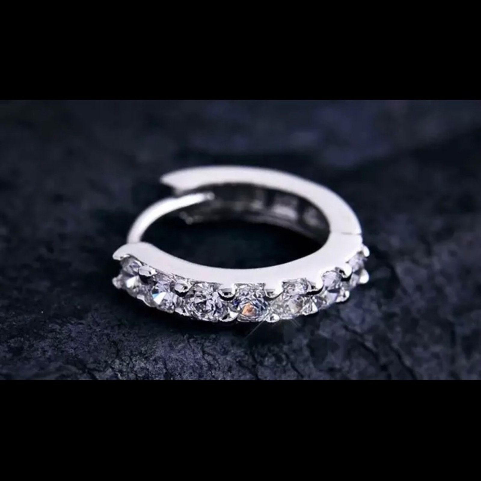 Jewelry Solid sterling silver 925 clear cz hoop huggies Size ONE SIZE - 5 Thumbnail