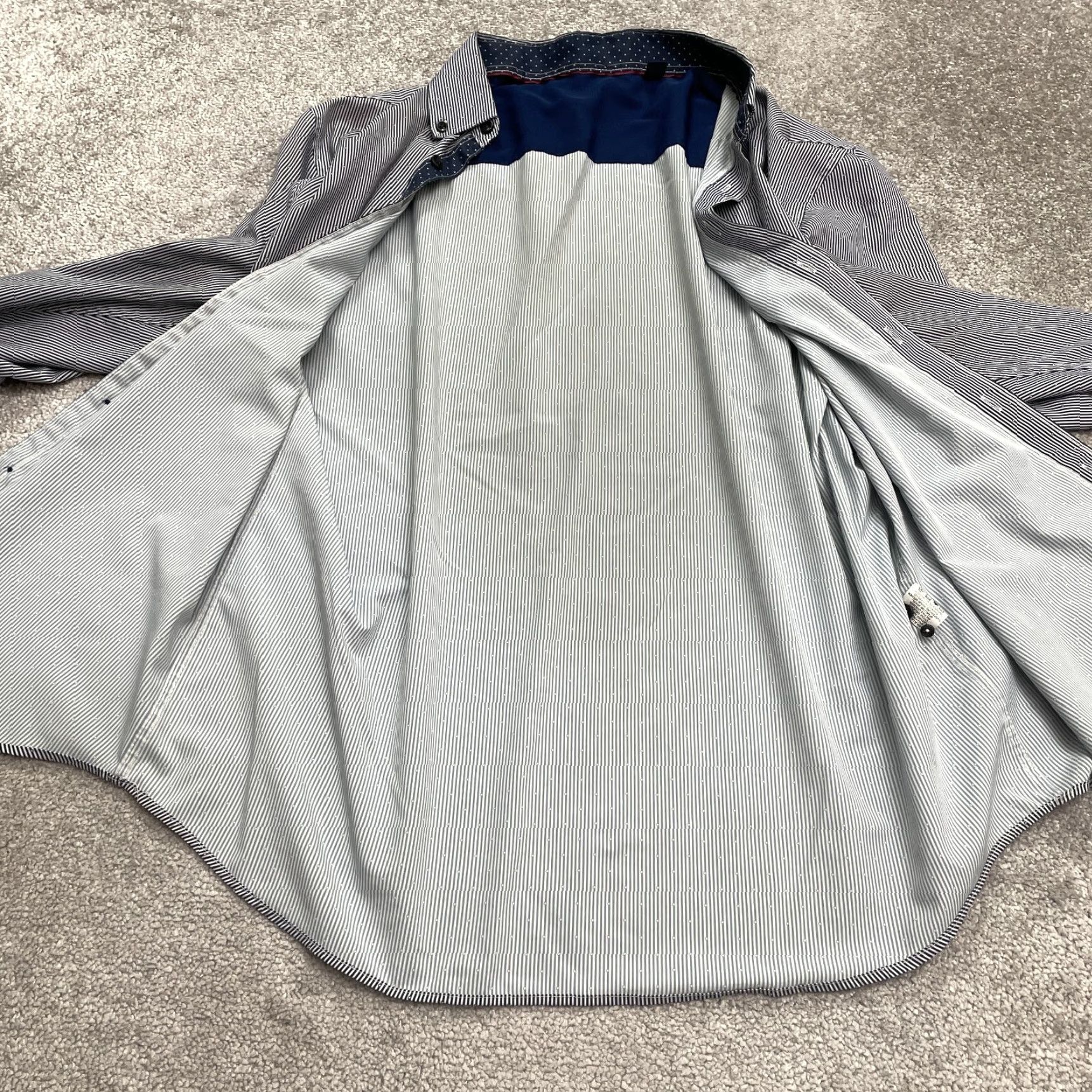 Vintage Construct Dress Shirt Men L Blue Pinstripe Long Sleeve Flip Cuff Button-Down Size 42R - 3 Thumbnail