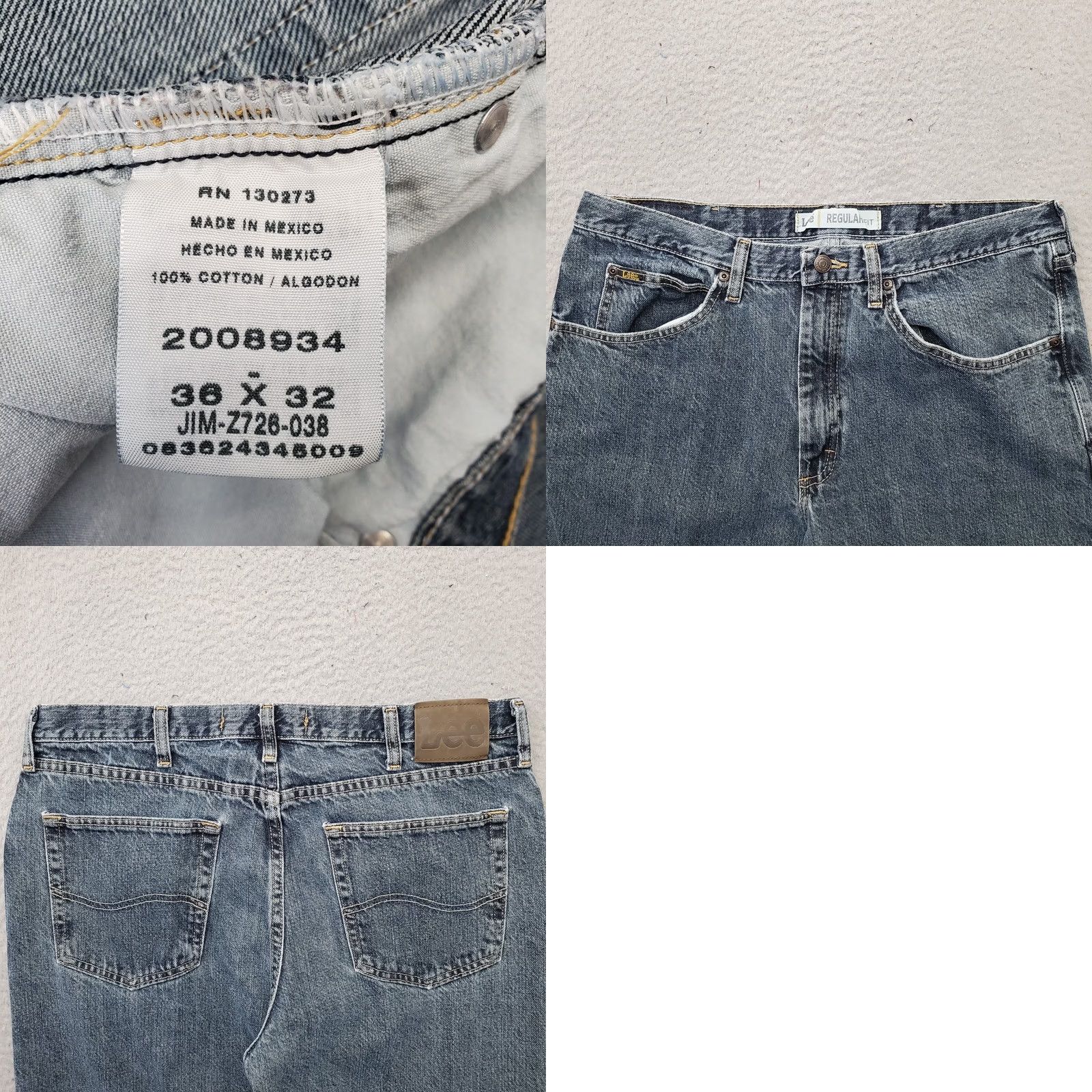 は Lee Jeans Mens 36X32 Blue Denim Regular Fit Americana Straight Leg