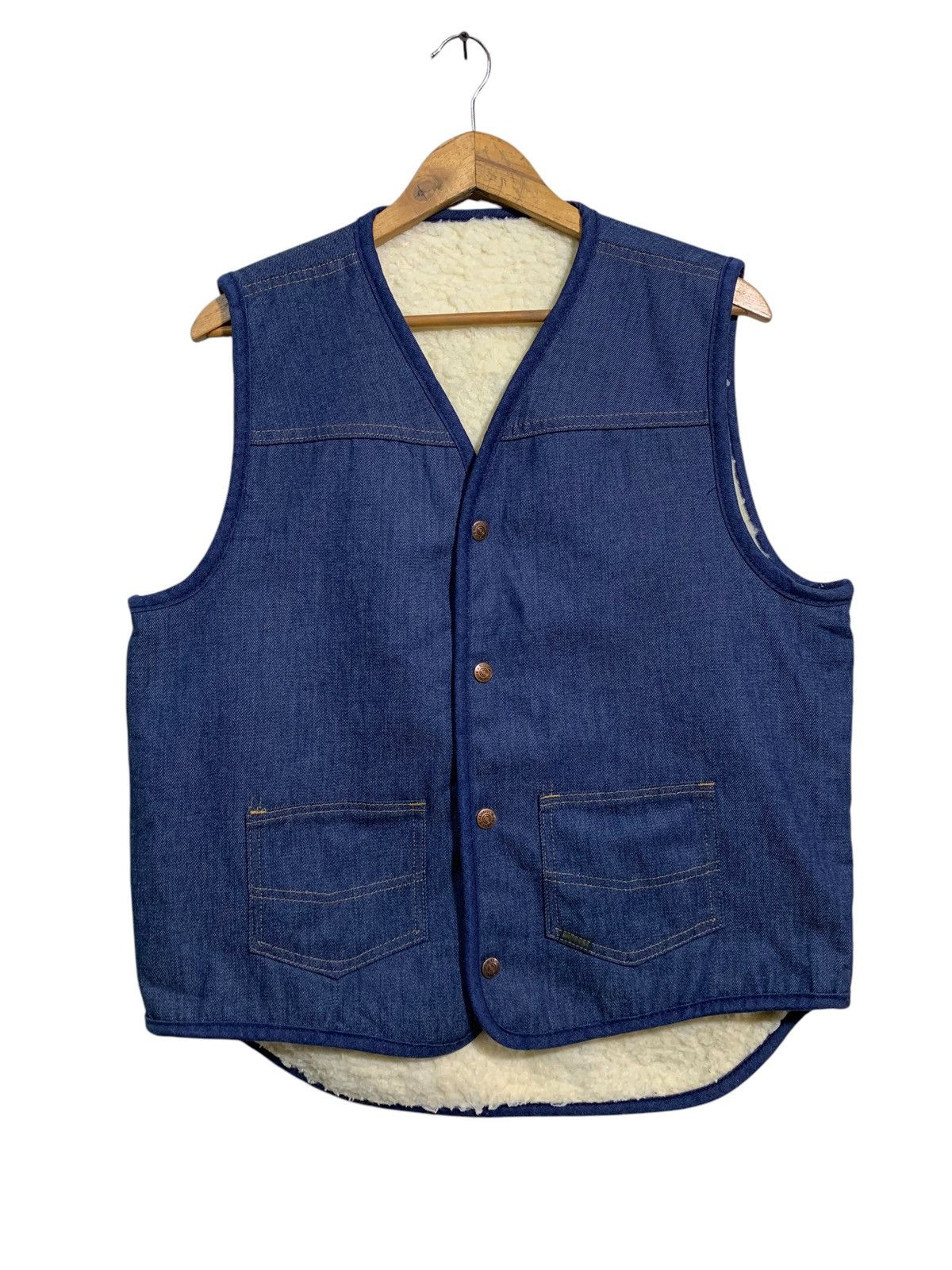 Sears × Vintage 🔥VTG 70s SEARS REOBUCKS DENIM VEST SHERPA LINED Size US L / EU 52-54 / 3 - 1 Thumbnail