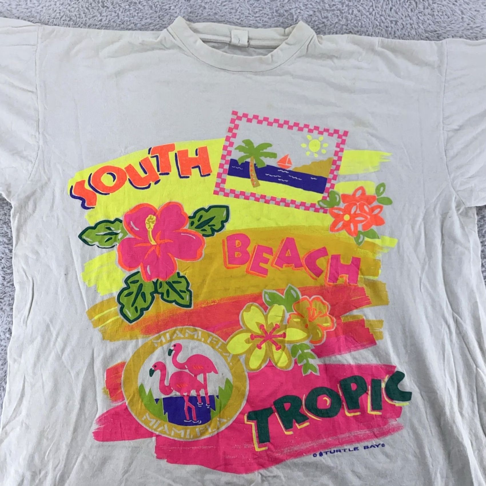 Vintage VINTAGE South Beach Tropic Shirt Mens 2XL Miami Florida Graphic Neon 90s Tee Size US XXL / EU 58 / 5 - 2 Thumbnail