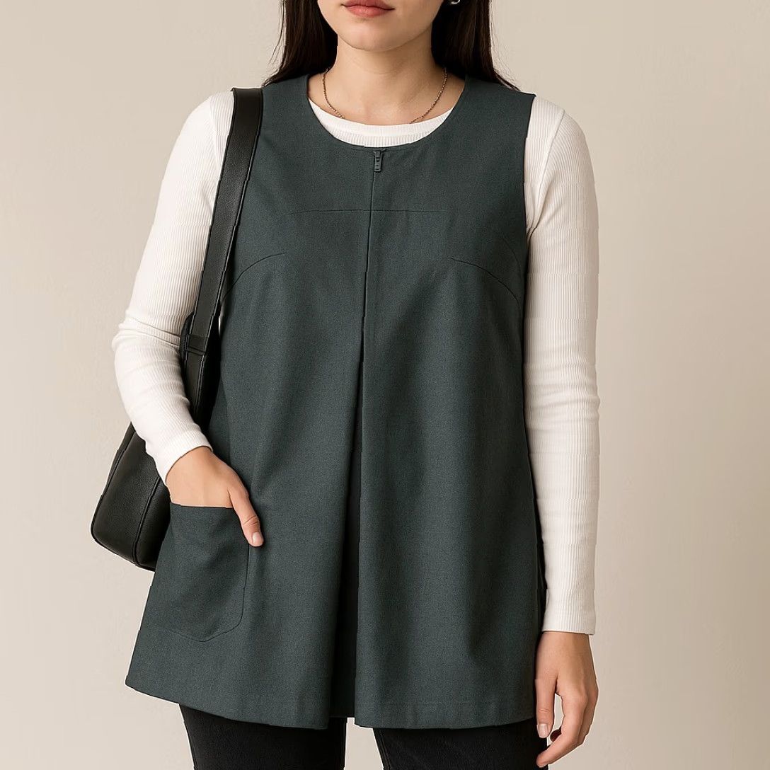 Olive VINTAGE CG Womens |L| Olive Green Smock Pleated Tunic US Army Issue Wool Blend Shirt Womens L Green 90s Size L / US 10 / IT 46 - 7 Thumbnail