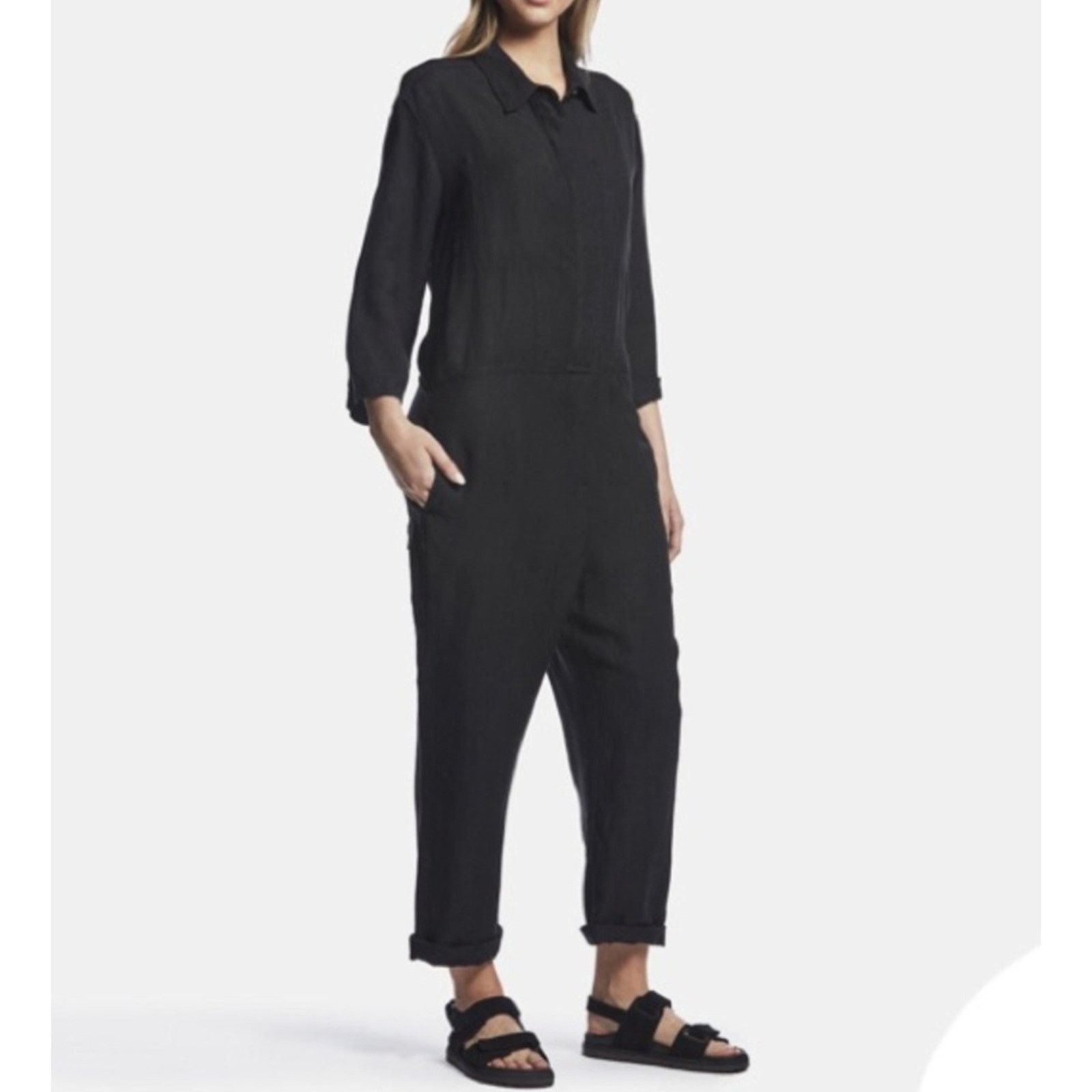 James Perse James Perse Jumpsuit Black Viscose Linen Oversized Button Size 29" - 2 Thumbnail