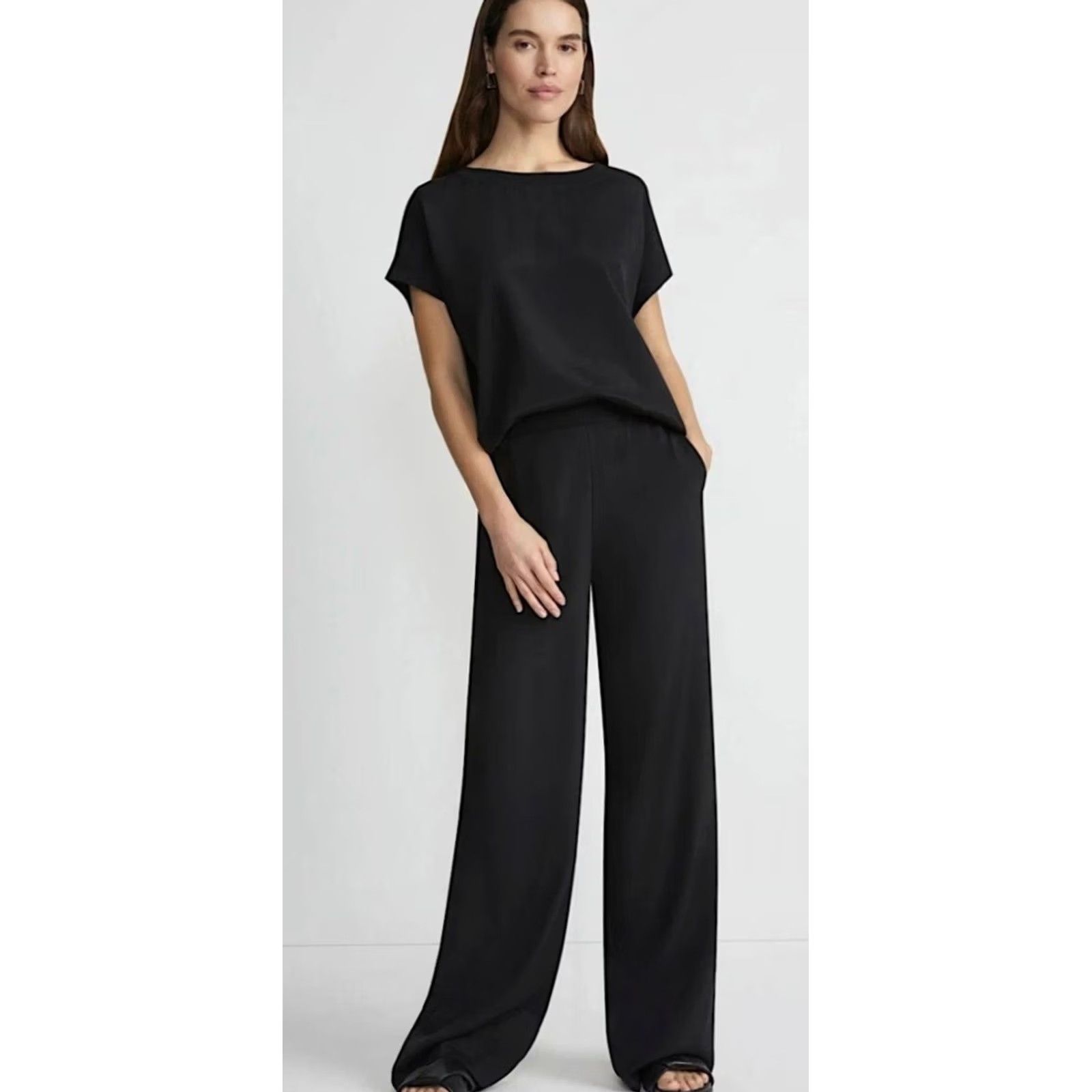 Vintage Lafayette 148 New York Women's Straight Leg Trousers Wool Blend Black 12 Dress Pants" Size 34" / US 12 / IT 48 - 4 Thumbnail