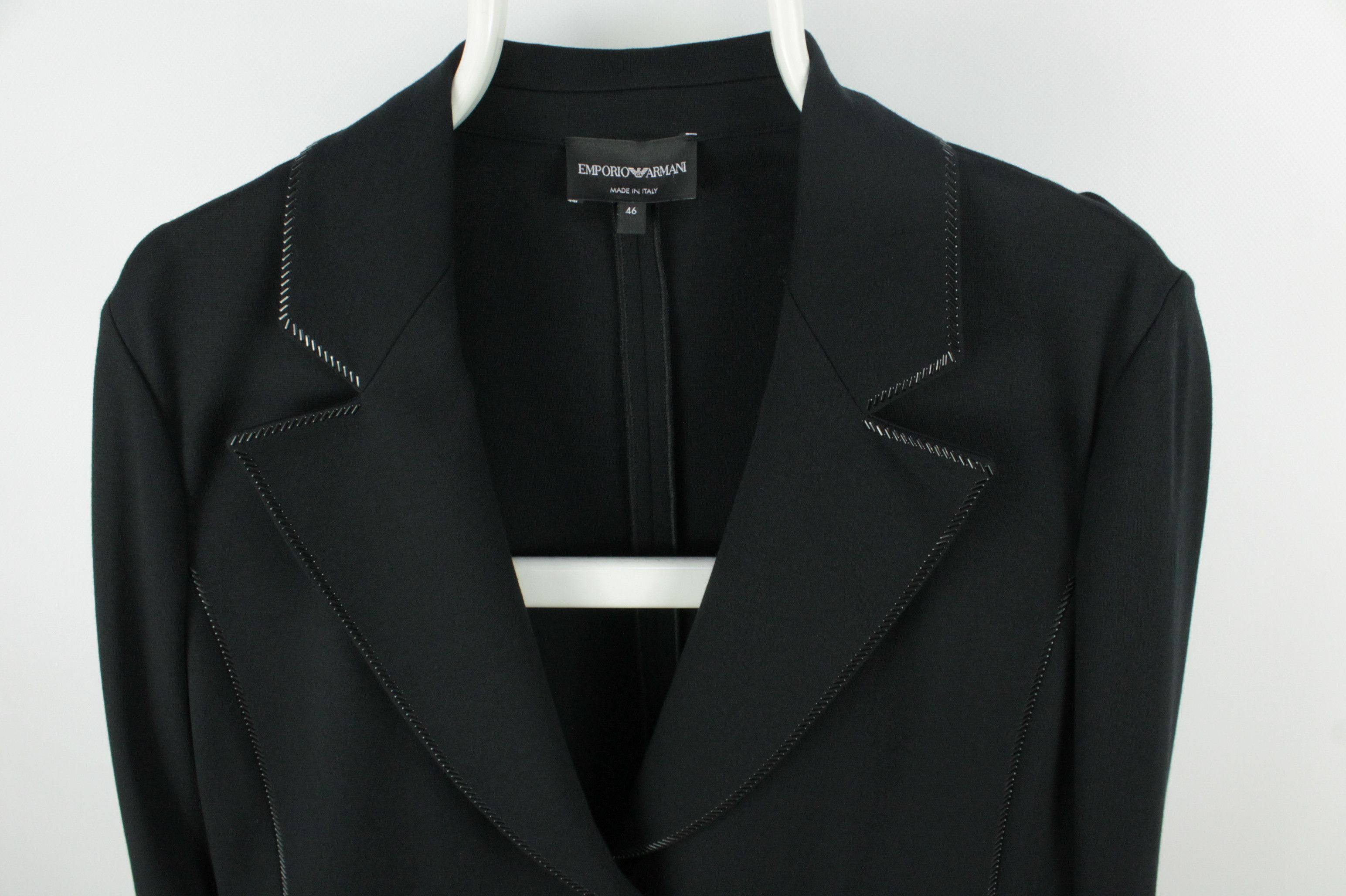 Emporio Armani Emporio Armani Zip-Trim Techno Cady Black Stretch Blazer Size L / US 10 / IT 46 - 6 Thumbnail