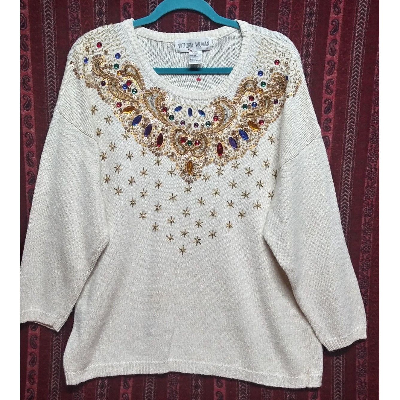 Vintage Vintage womens sweater Embellished beads rhinestones Sequins Size XL / US 12-14 / IT 48-50 - 1 Thumbnail