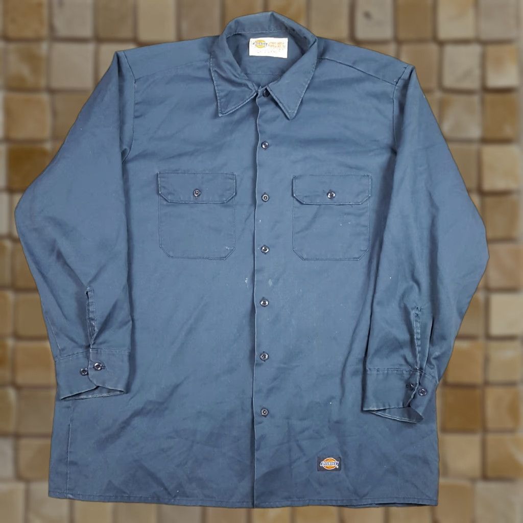 Dickies VINTAGE 90s Dickies Distressed Button-Up Work Shirt Men's XL Blue USA Retro Grunge Size US XL / EU 56 / 4 - 1 Thumbnail