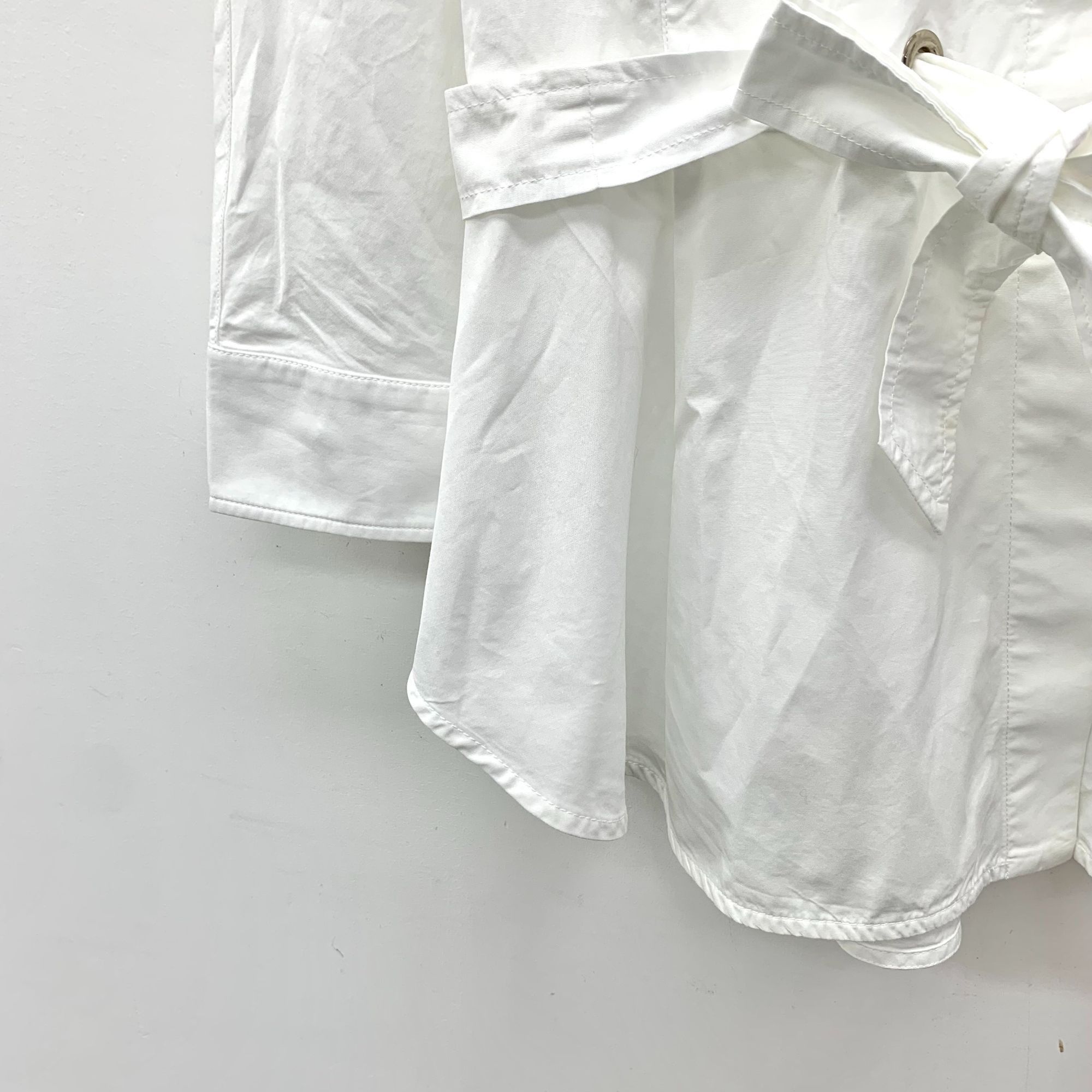 Max Mara MaxMara White Cotton Lapel Long-Sleeve Belted Shirt Dress XS Size XS / US 0-2 / IT 36-38 - 3 Thumbnail