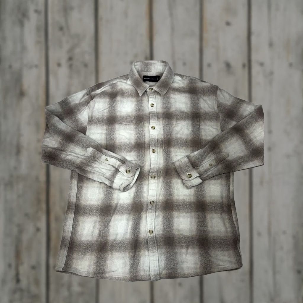 Abercrombie & Fitch Abercrombie & Fitch Plaid Heavy Flannel Shirt Jacket Shacket Beige Mens LT Button-Up Long Sleeve Pocketed Lightweight? No, heavyweight. Size US L / EU 52-54 / 3 - 1 Thumbnail