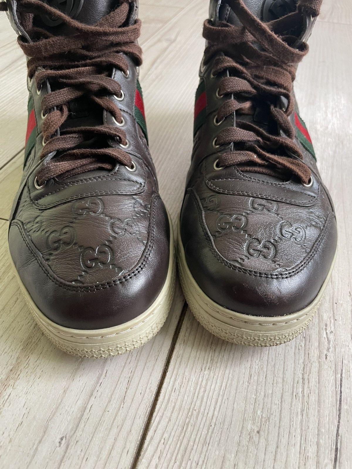 Gucci GUCCI Sneakers Hi-Top Leather Web Guccisima GG Monogram Size US 8 / EU 41 - 11 Thumbnail
