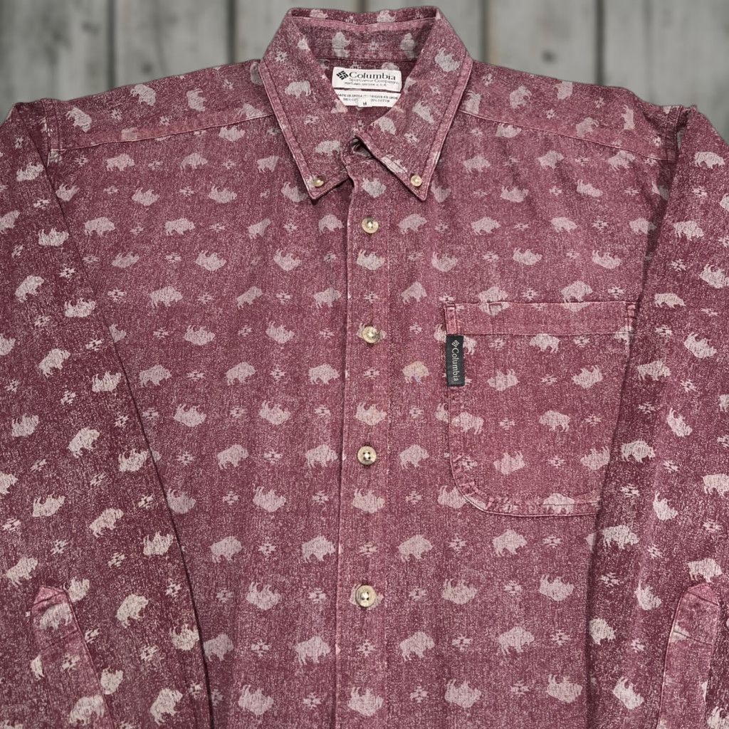 Gloverall Columbia Button Down Long Sleeve Shirt Men’s M Buffalos Aztec Allover Cotton Red Twill Pockets Size US M / EU 48-50 / 2 - 1 Thumbnail
