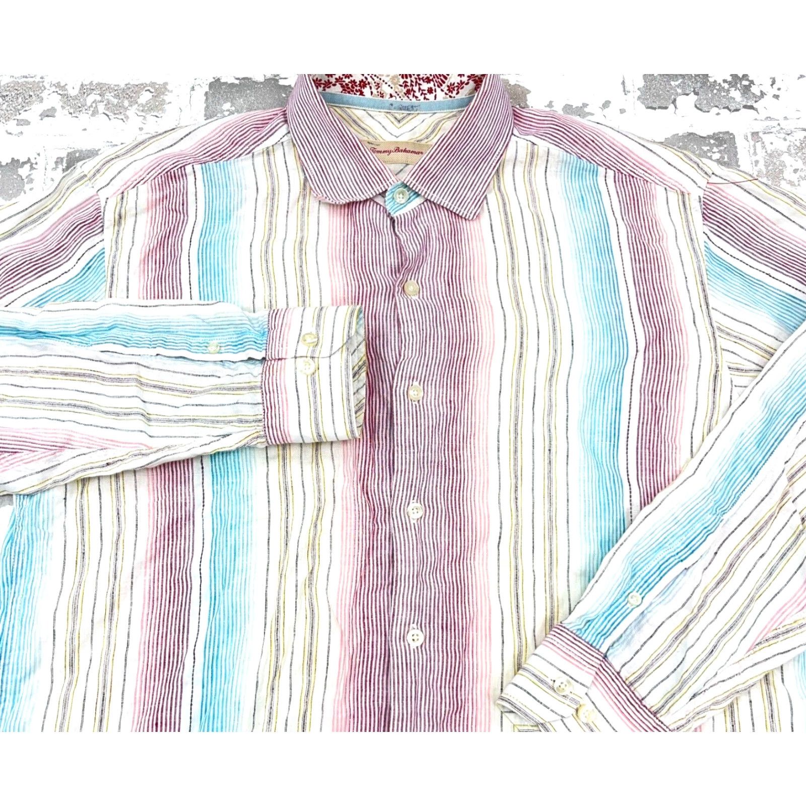Tommy Bahama Tommy Bahama Shirt Men Large Pink Striped Linen Button-Up Size US XL / EU 56 / 4 - 2 Thumbnail